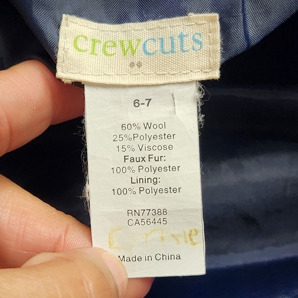 J.Crew Crewcuts Wool Blend Moto Jacket Navy Gold Hardware Sherpa Fur Collar 6-7 - Picture 13 of 16